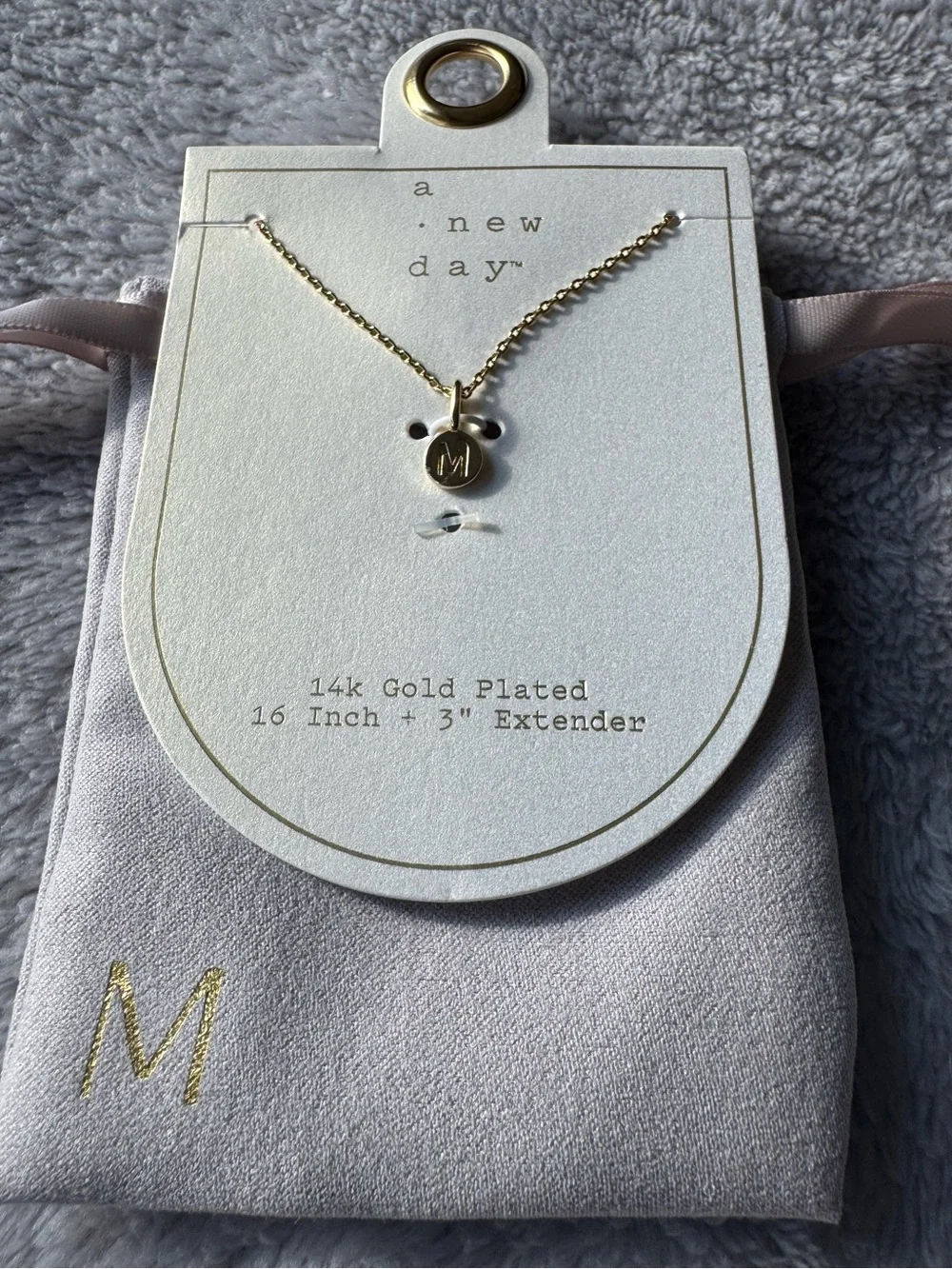 A New Day 14k Gold Plated Letter M Charm 16” Necklace - Picture 1 of 4